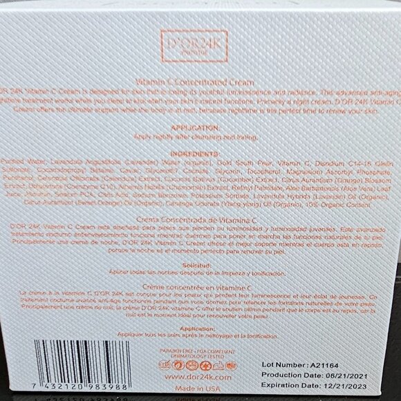 D'OR 24K VITAMIN C CONCENTRATED CREAM - 1.7 fl oz \ 50 ml- BRAND NEW - SEALED - Picture 3 of 7